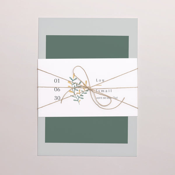 Faire-part Mariage 3 cartes, ruban Douceur d'or photo