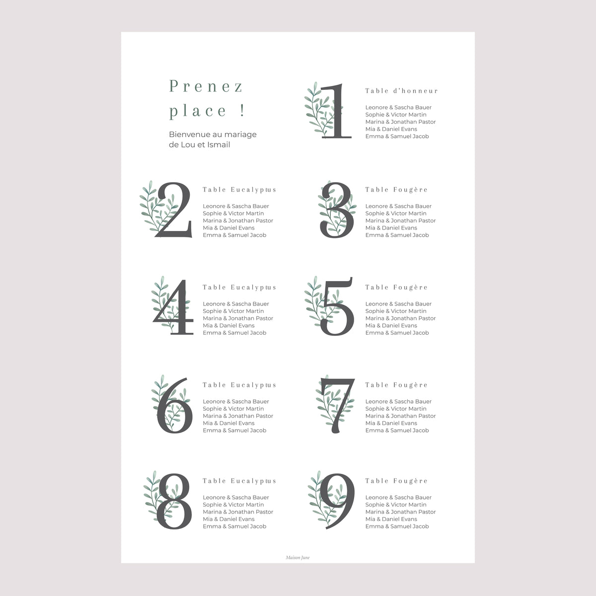 Plan de table Mariage Portrait Douceur d'or photo N° 2