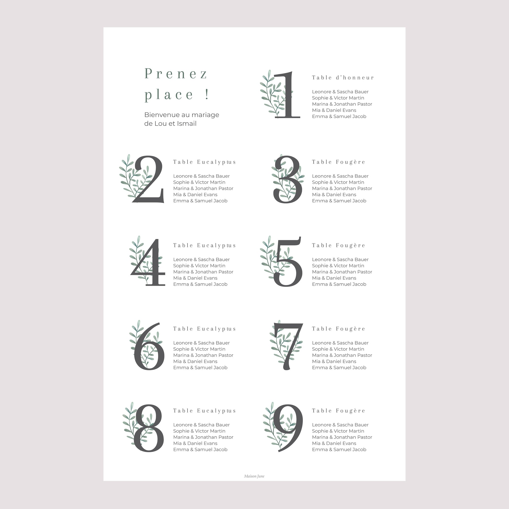 Plan de table Mariage Portrait Douceur d'or photo N° 2