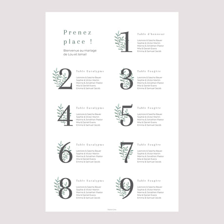 Plan de table Mariage Portrait Douceur d'or