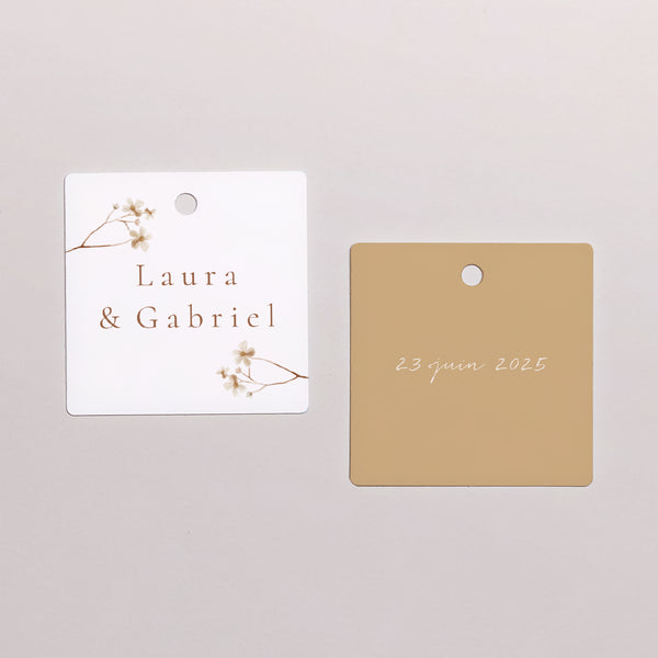 Etiquette perforée Mariage Carrée Champêtre crème chic photo