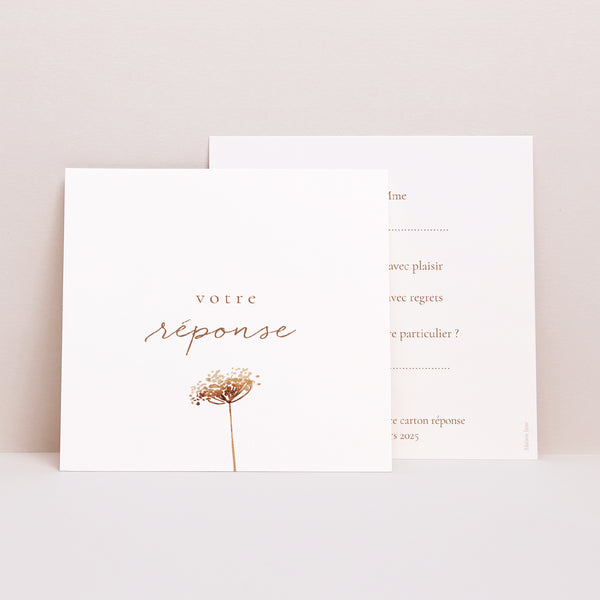 Carton réponse Mariage Carré Champêtre crème chic photo