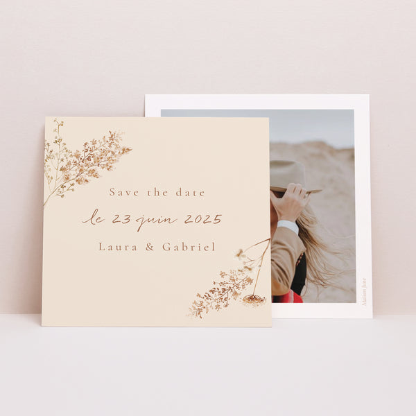 Save the date Mariage Carré Champêtre crème chic photo