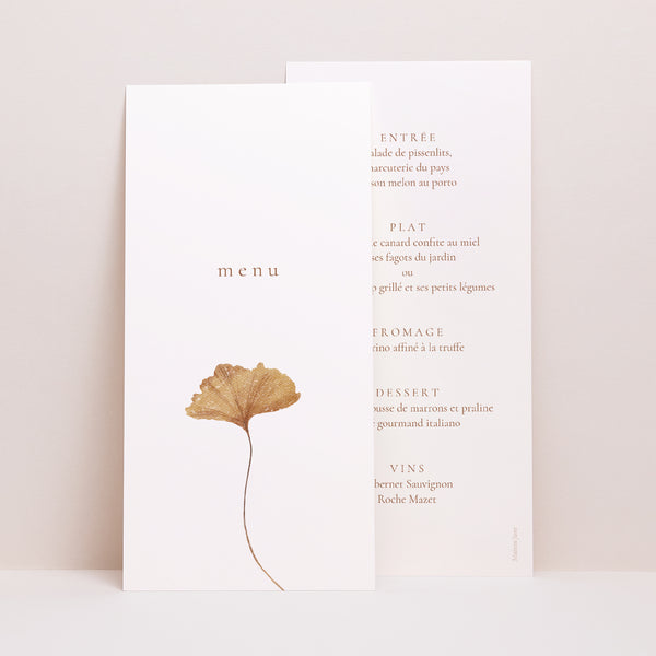 Menu Mariage Panoramique portrait Champêtre crème chic photo