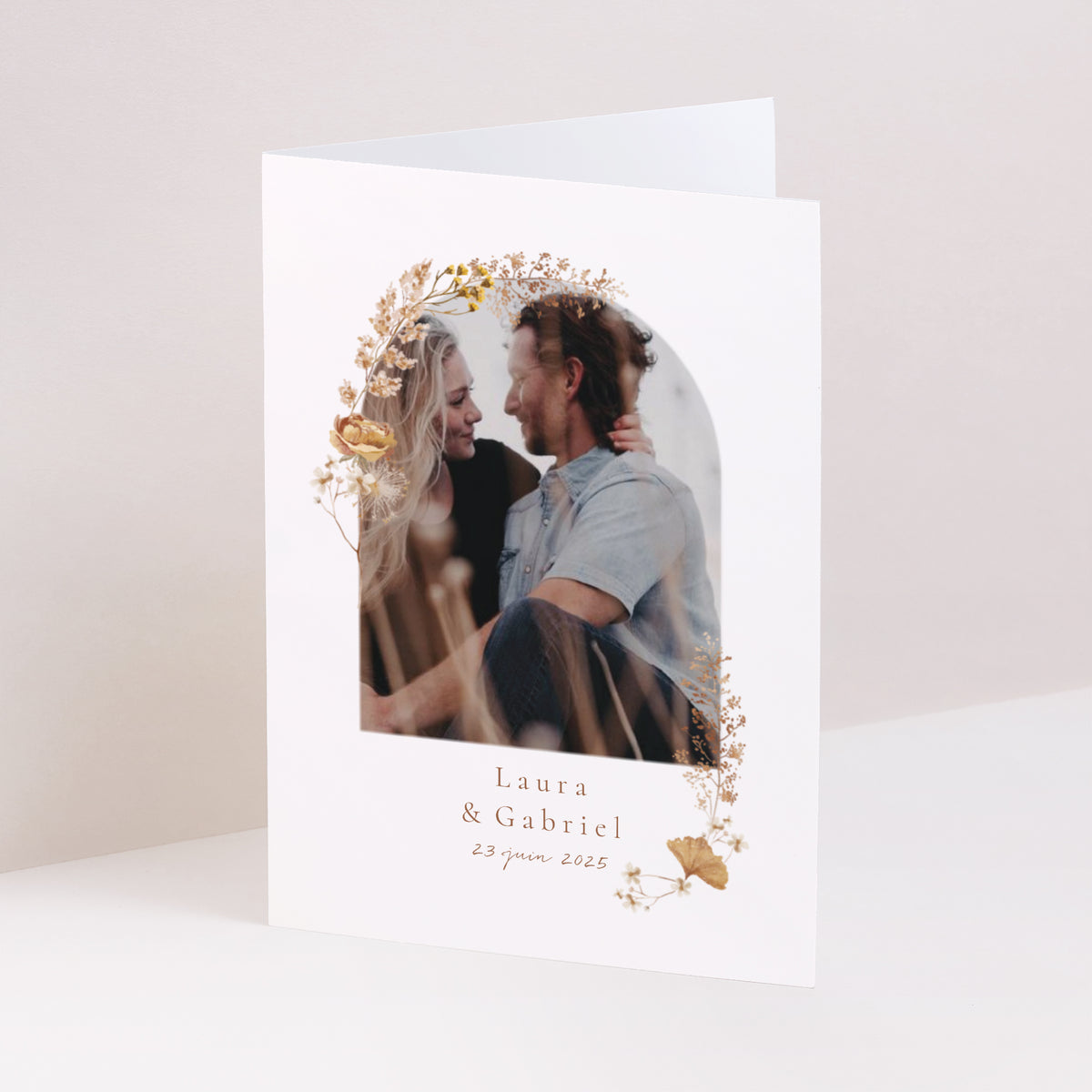 Faire-part Mariage Portrait double volet Champêtre crème chic photo