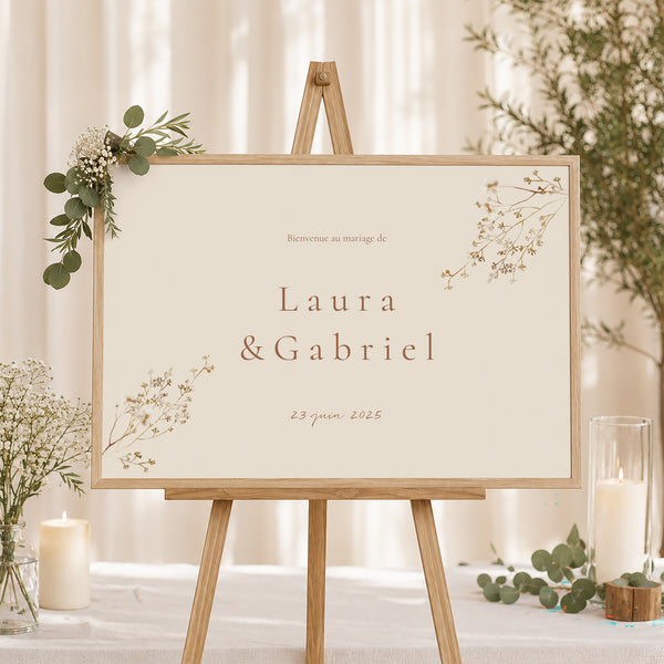Panneau bienvenue Mariage Paysage 90 x 60 cm Champêtre crème chic photo