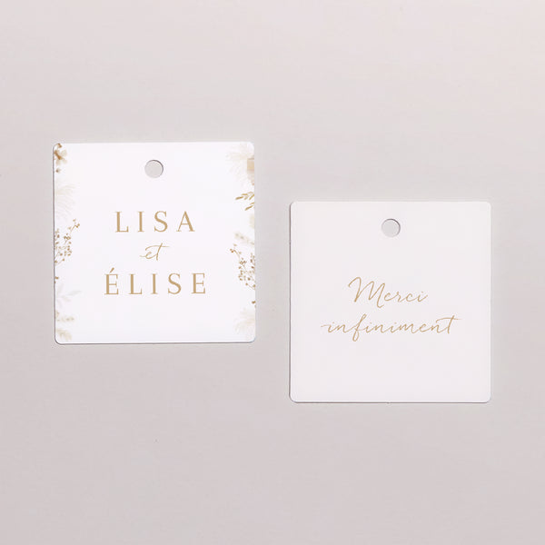 Etiquette perforée Mariage Carrée Bohème crème photo