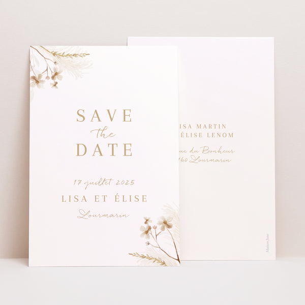 Save the date Mariage Portrait Bohème crème photo