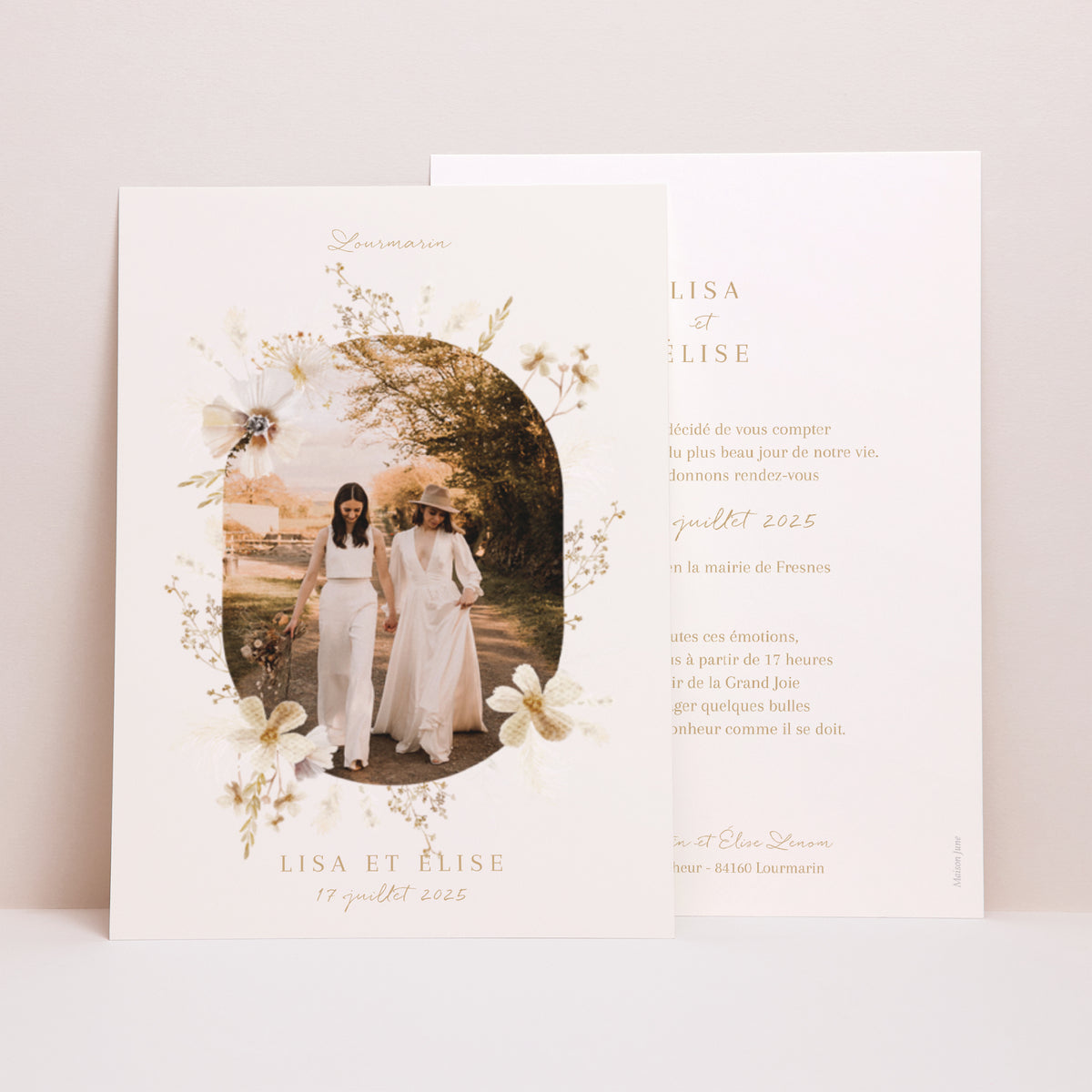 Faire-part Mariage Grand format rectangle Bohème crème photo