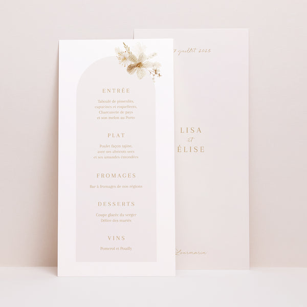 Menu Mariage Panoramique portrait Bohème crème photo