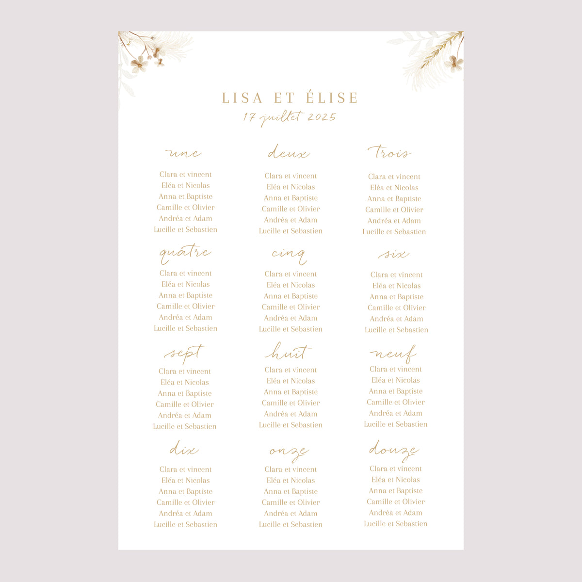 Plan de table Mariage Portrait Bohème crème photo N° 2