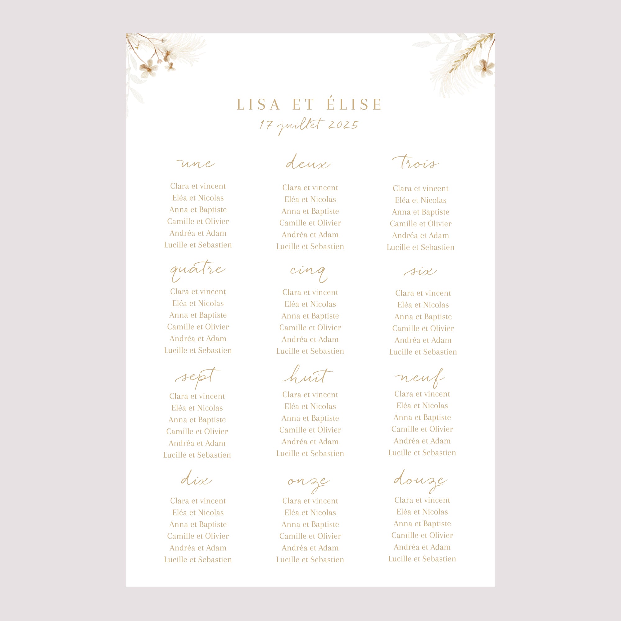 Plan de table Mariage Portrait Bohème crème photo N° 2