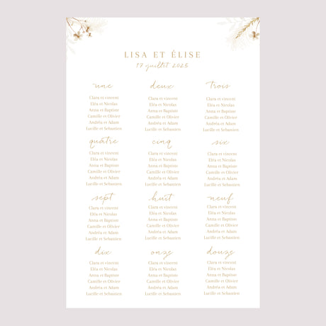 Plan de table Mariage Portrait Bohème crème