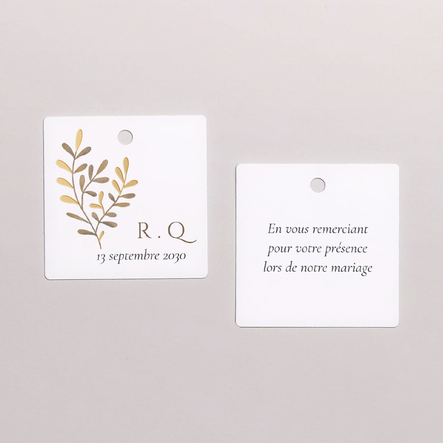 Etiquette perforée Mariage Carrée Végétal sépia doré photo