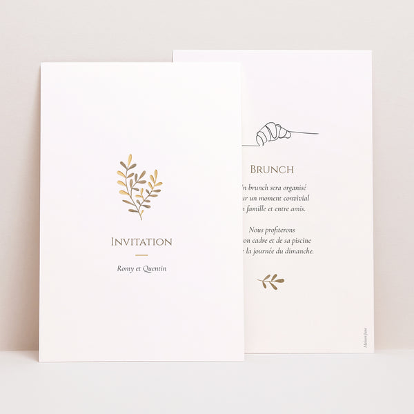 Invitations Mariage Portrait Végétal sépia doré photo