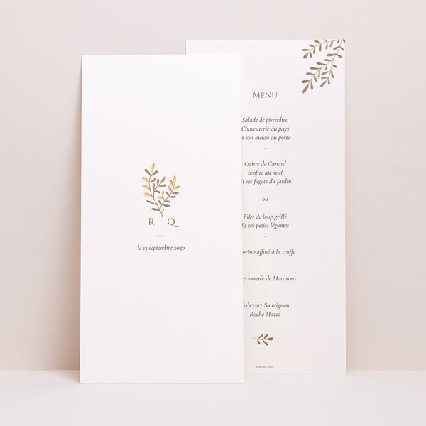 Menu Mariage Panoramique portrait Végétal sépia doré photo