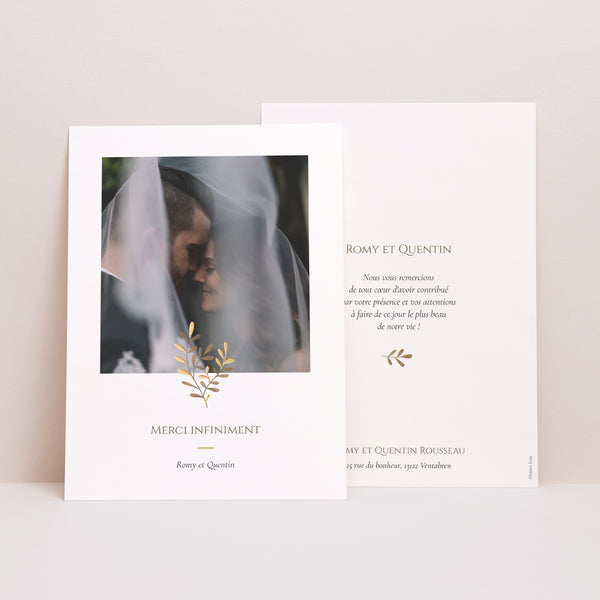 Remerciements Mariage Portrait Végétal sépia doré photo