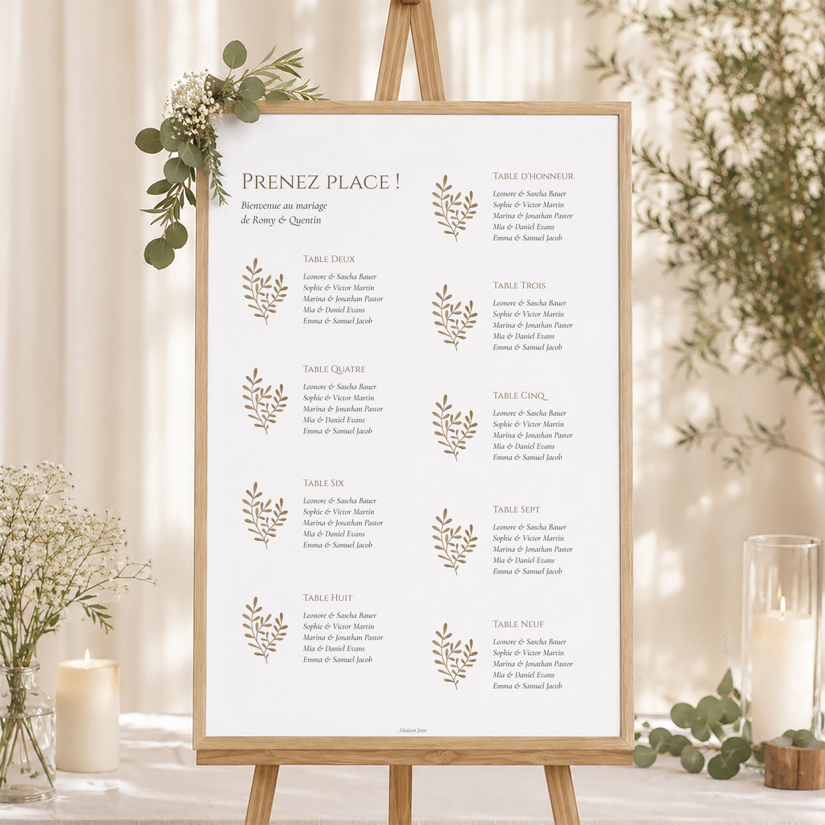 Plan de table Mariage Portrait Végétal sépia doré photo N° 1