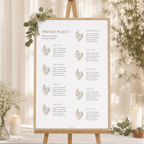 Plan de table Mariage Portrait Végétal sépia doré photo