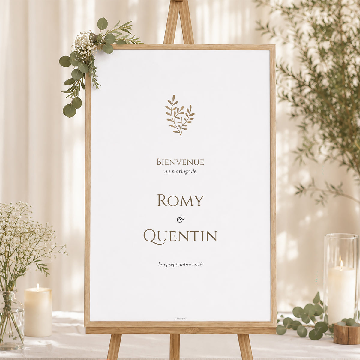 Panneau bienvenue Mariage Portrait 60 x 90 cm Végétal sépia doré photo N° 1