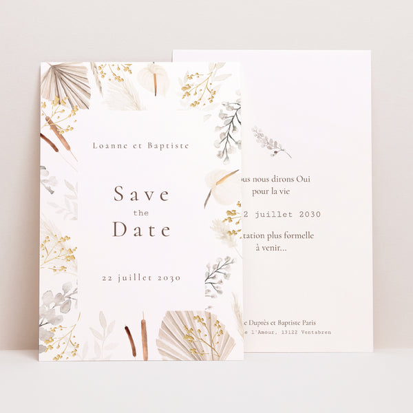 Save the date Mariage Portrait Fleurs Séchées photo