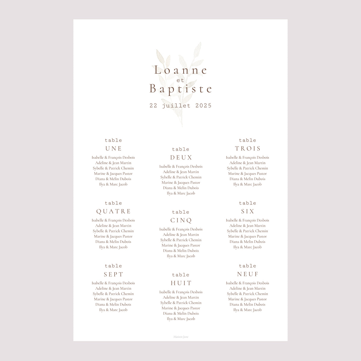 Plan de table Mariage Portrait 60 x 90 cm Fleurs Séchées photo N° 2