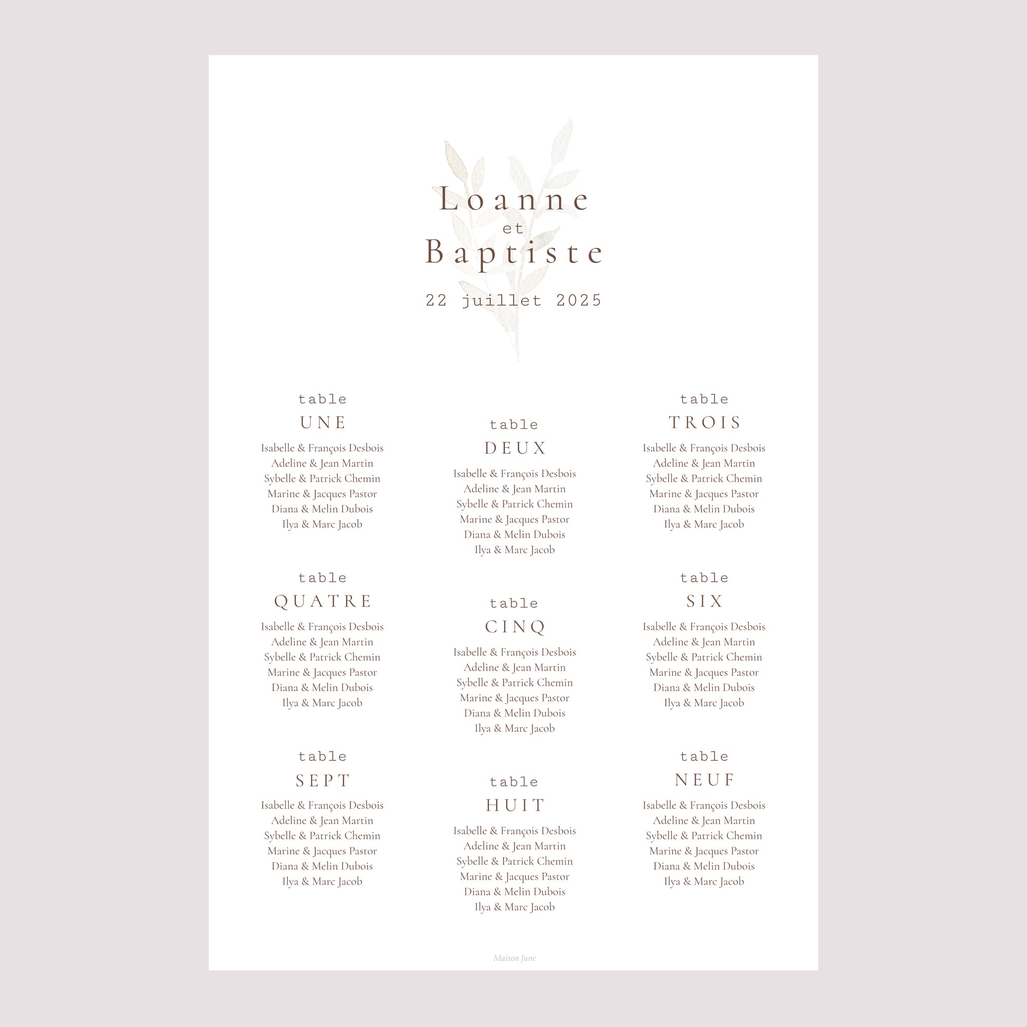 Plan de table Mariage Portrait 60 x 90 cm Fleurs Séchées photo N° 2