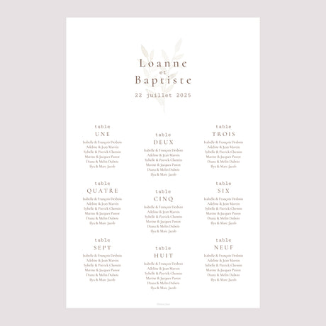 Plan de table Mariage Portrait 60 x 90 cm Fleurs Séchées