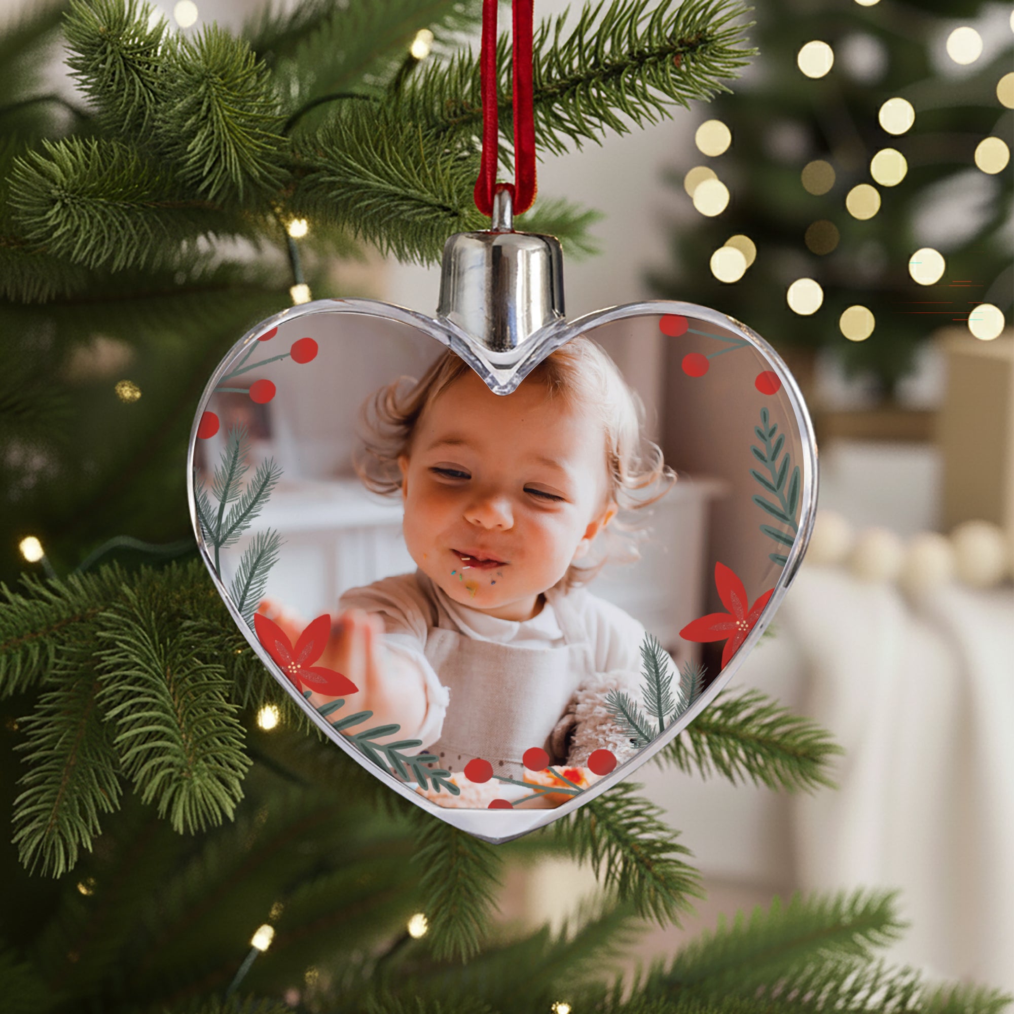 Boule de Noël Fin d'année Cœur Baies rouges photo N° 1