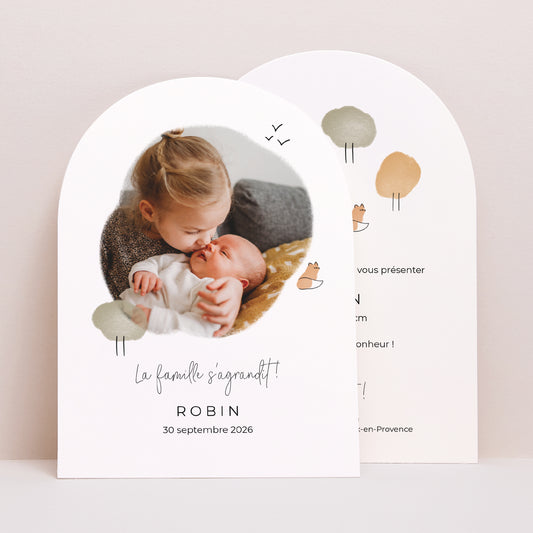 Faire-part Naissance Petite arche Renard crayonné photo