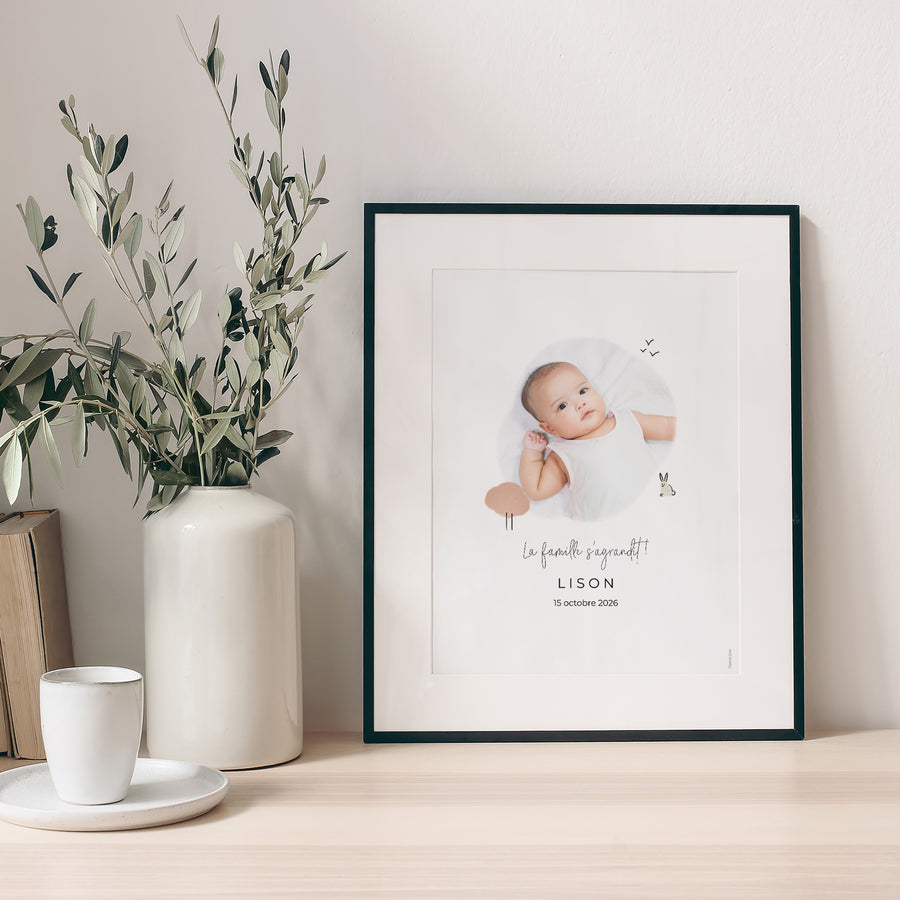 Affiche Naissance Portrait Lapin crayonné photo