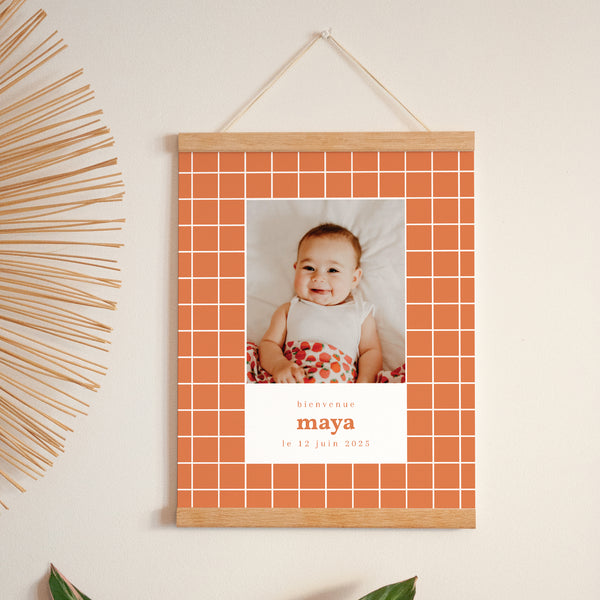 Affiche Naissance Portrait 30 x 40 cm Tomettes, Décentré photo
