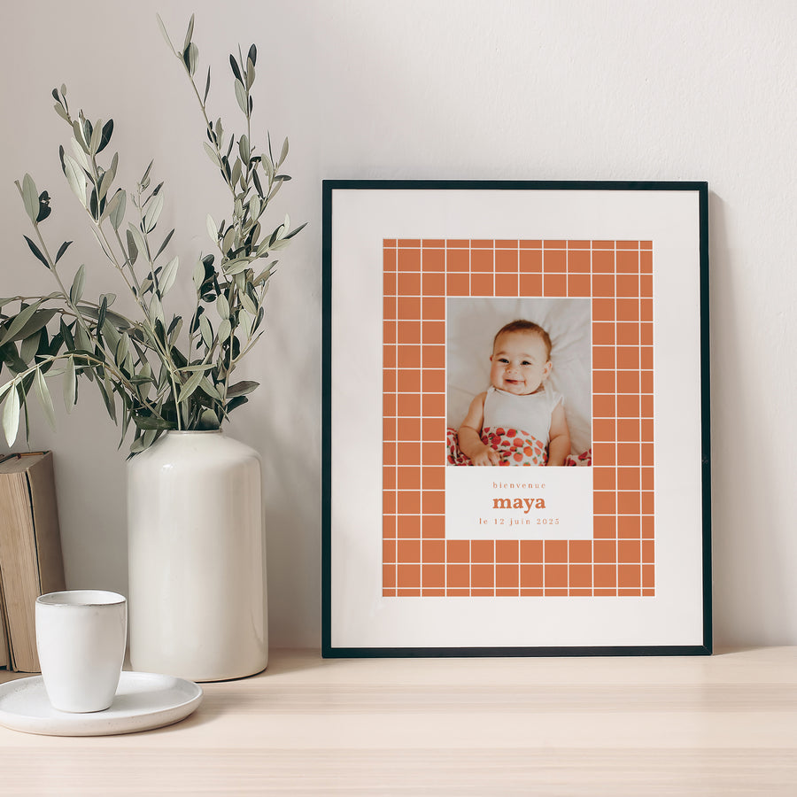 Affiche Naissance Portrait Tomettes, Décentré photo