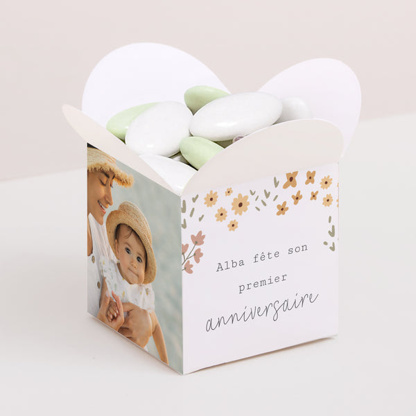 Boîte à bonbons Anniversaire Enfant Ouverture papillon Thème Floral photo