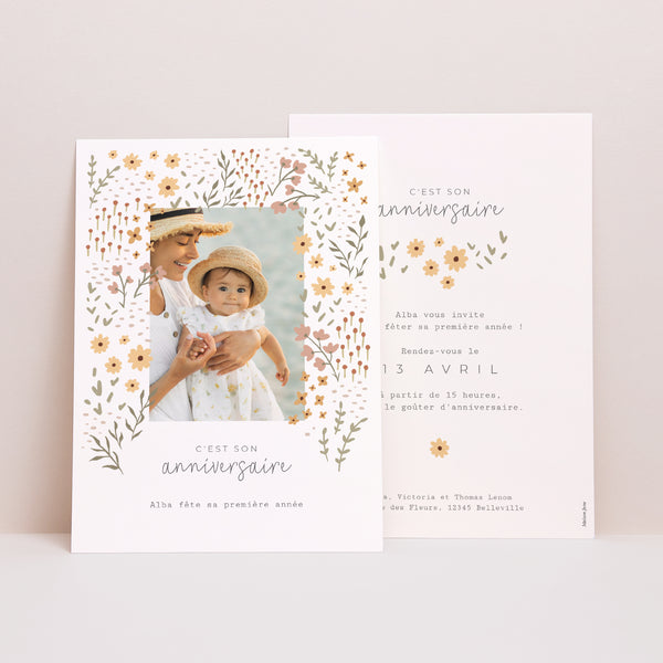 Invitations Anniversaire Enfant Portrait Thème Floral photo