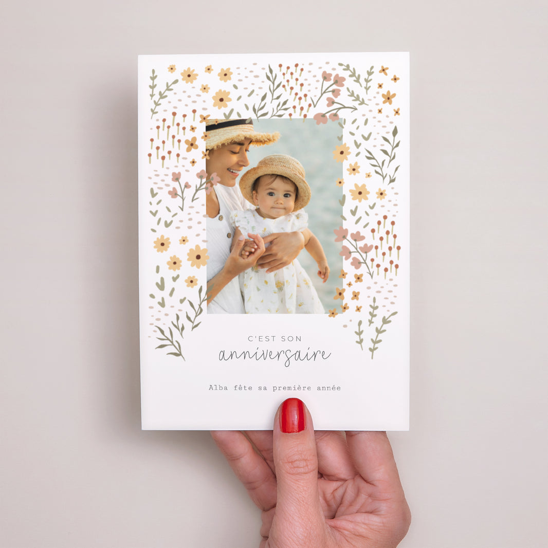 Invitations Anniversaire Enfant Portrait Thème Floral photo N° 2