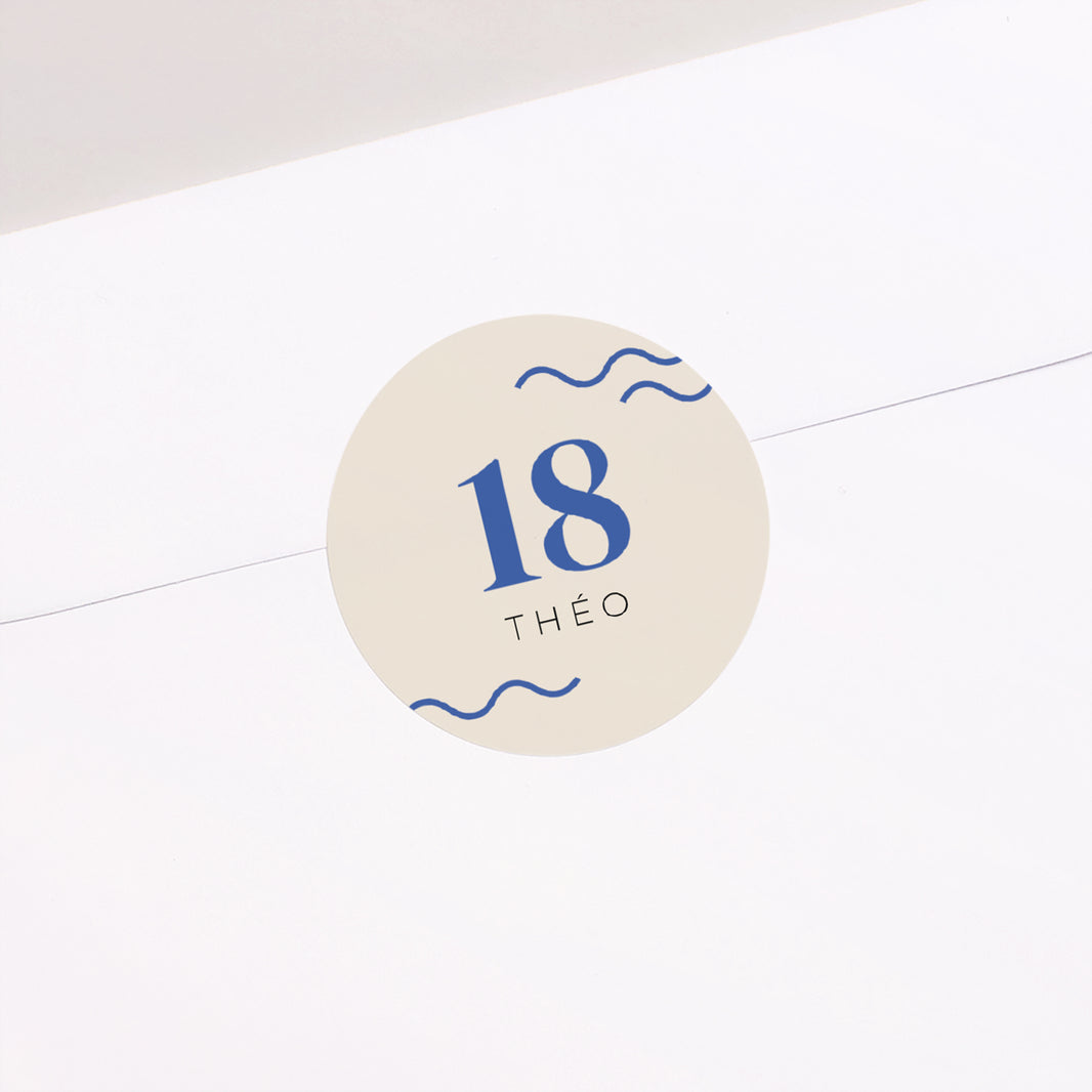 Sticker Anniversaire Adulte Rond Garçon Typo photo, 18 ans photo N° 1