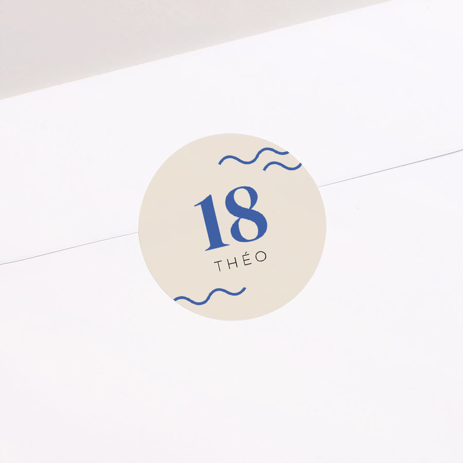 Sticker Anniversaire Adulte Rond Garçon Typo photo, 18 ans photo