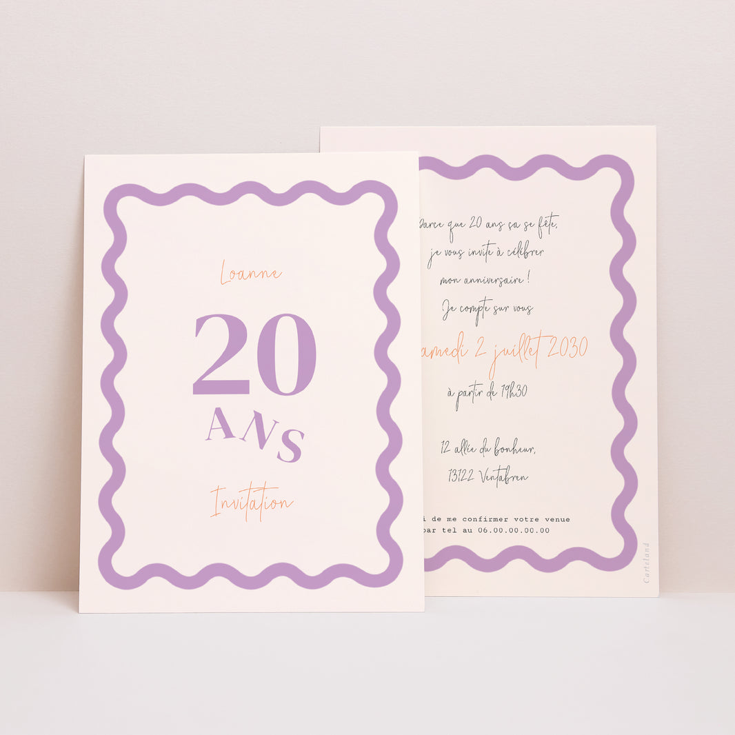 Invitations Anniversaire Adulte Portrait Rectangle ondulé, 20 ans Fille photo N° 1