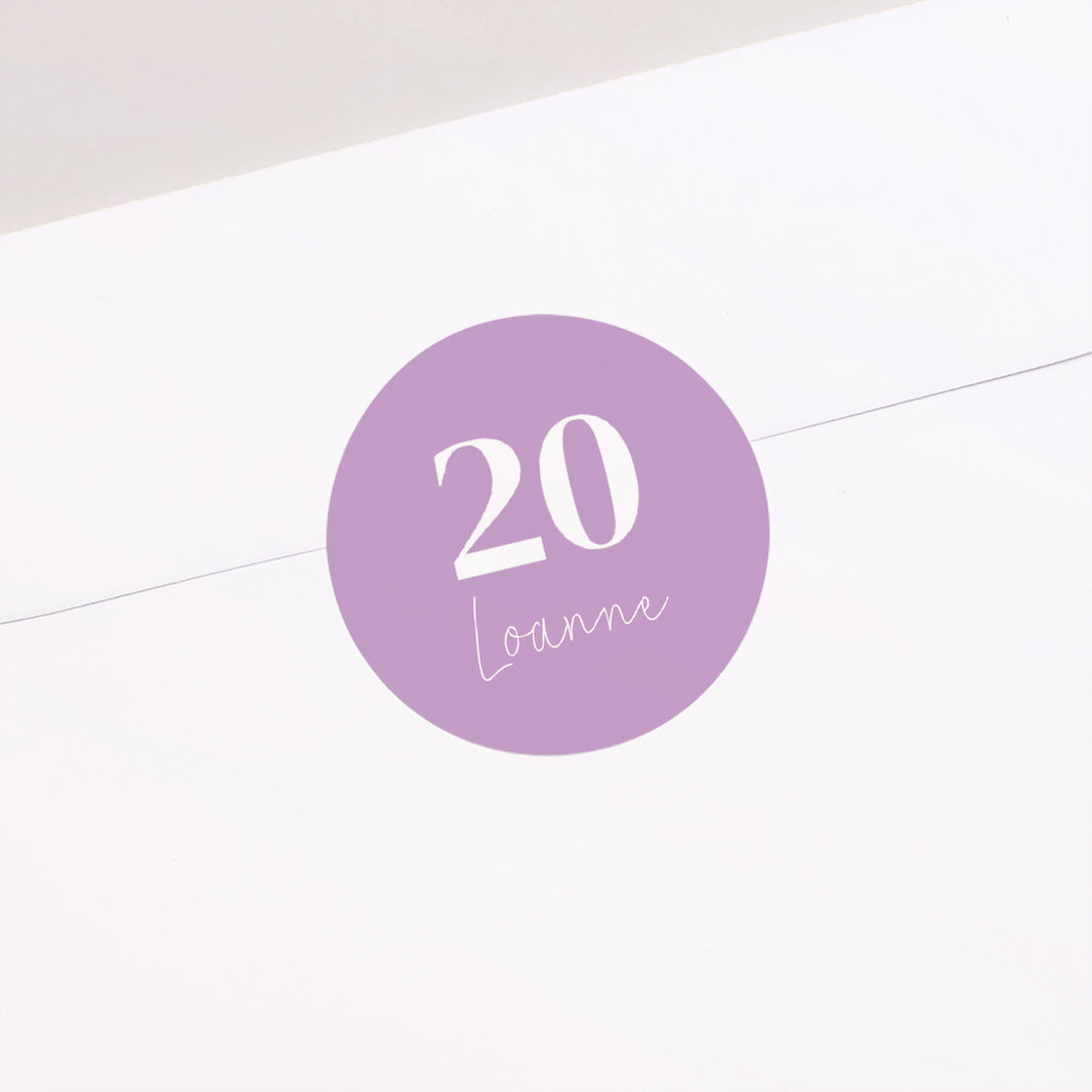 Sticker Anniversaire Adulte Rond Rectangle ondulé, 20 ans Fille photo N° 1