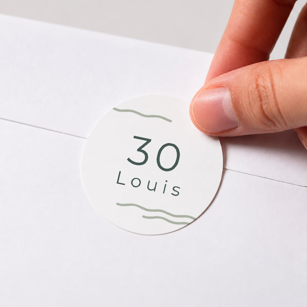 Sticker Anniversaire Adulte Rond Let's Dance, rayures, photos photo