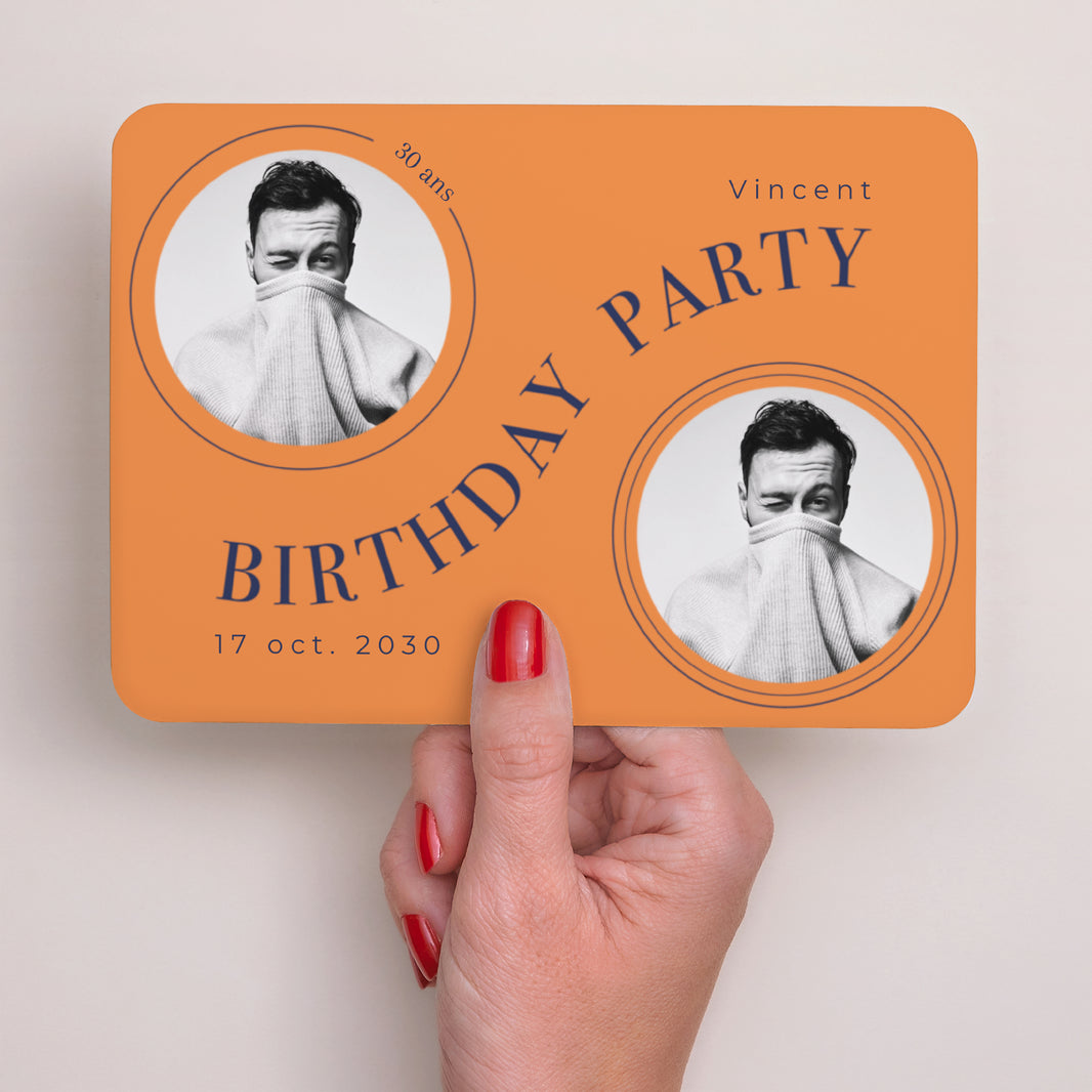 Invitations Anniversaire Adulte Paysage, bords arrondis Orange Flashy Party, Homme, 2 photos photo N° 3