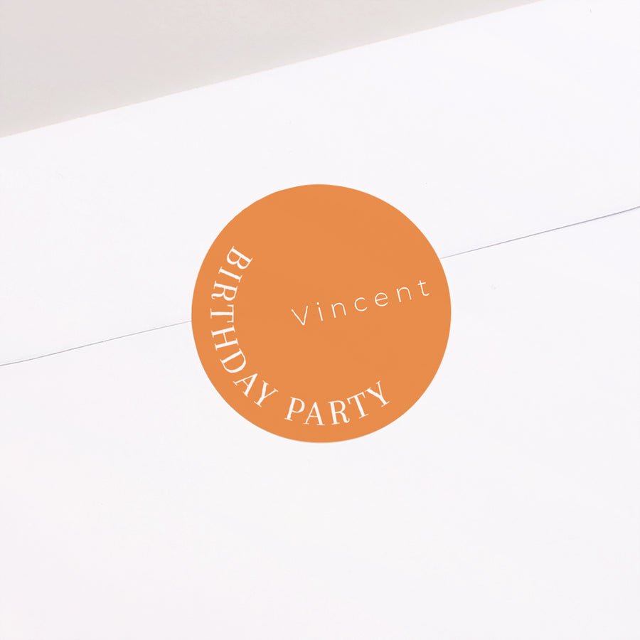Sticker Anniversaire Adulte Rond Orange Flashy Party, Homme photo