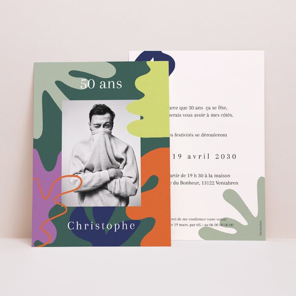 Invitations Anniversaire Adulte Portrait Flashy Party photo