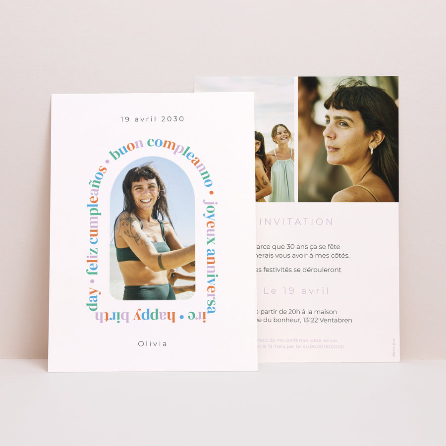 Invitations Anniversaire Adulte Portrait Fête Multicolore photo