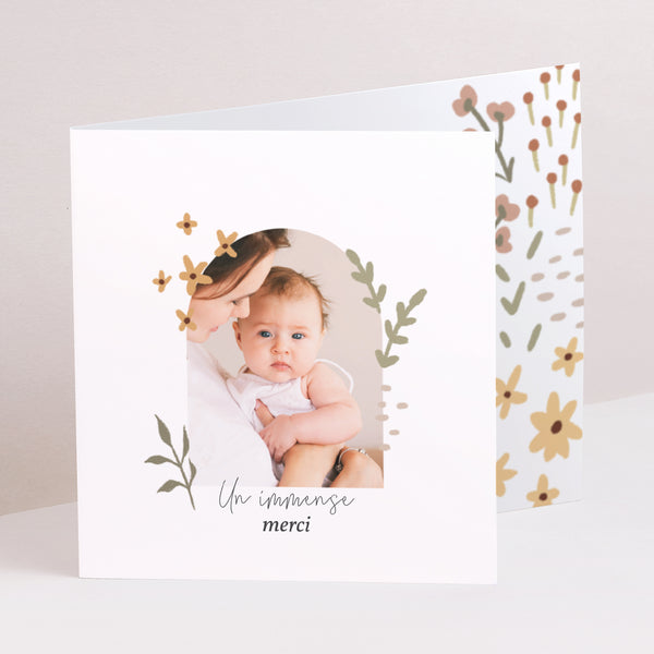 Remerciements Naissance Double volet asymétrique Petites fleurs photo
