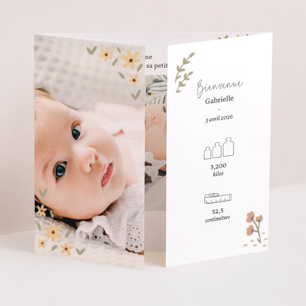 Faire-part Naissance Triptyque ouverture fenêtre Petites fleurs photo