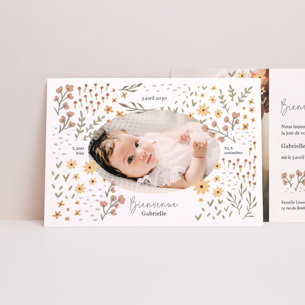 Faire-part Naissance Paysage Petites fleurs photo