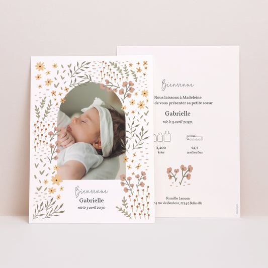 Faire-part Naissance Portrait Petites fleurs photo