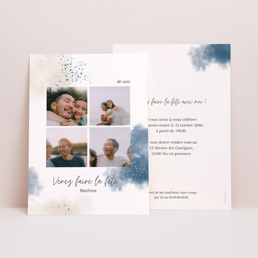 Invitations Anniversaire Adulte Portrait Multiphotos Aquarelle photo